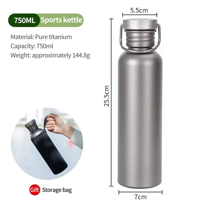 Titanium Water Bottle for Outdoor Activities - 600ml & 750ml Options for Camping, Sports, Cycling, and Hiking
