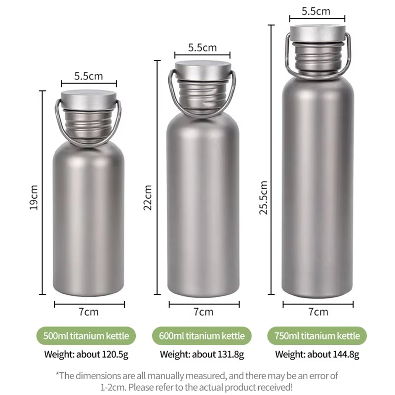Titanium Water Bottle for Outdoor Activities - 600ml & 750ml Options for Camping, Sports, Cycling, and Hiking