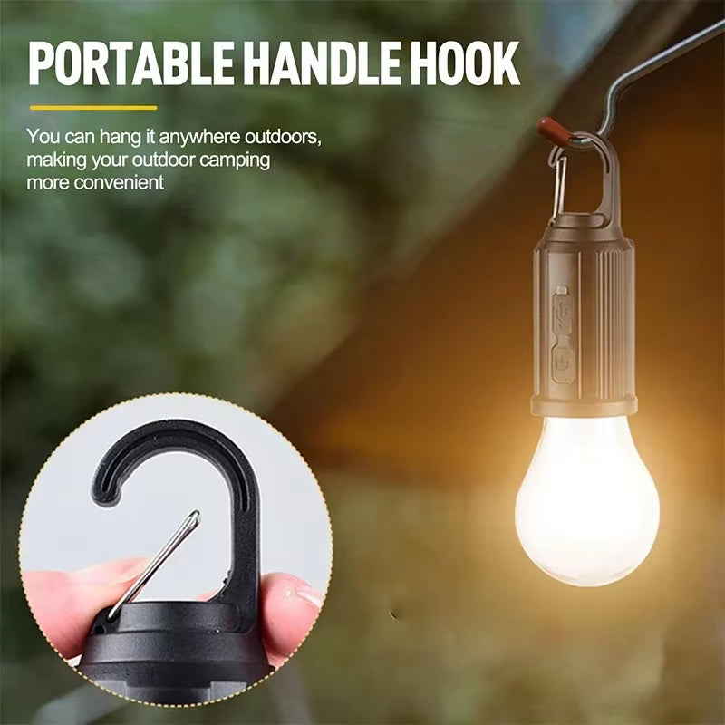 LED Solar Rechargeable Camping Lantern with Dimmable Vintage Bulbs and Hanging Hooks for Outdoor Illumination