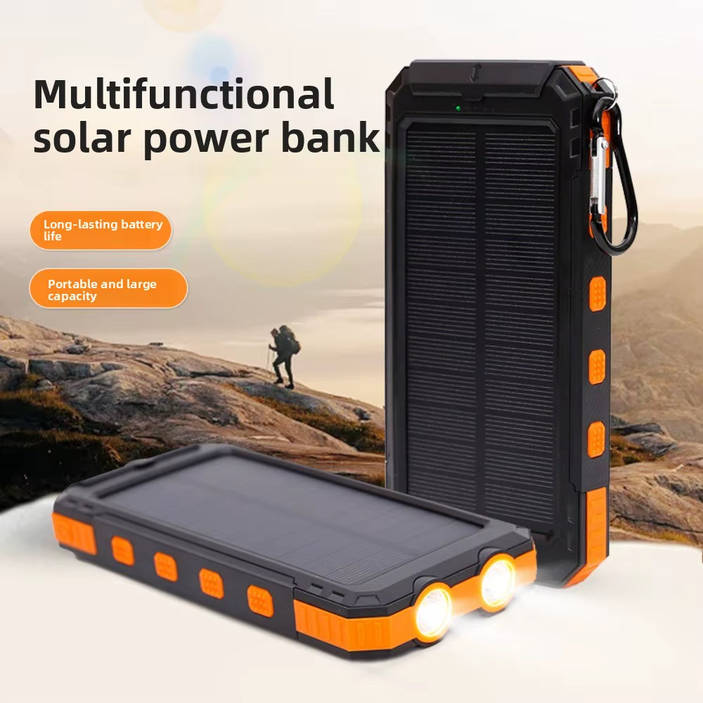 Portable Waterproof Solar Power Bank with Large Capacity and Compass for Outdoor Activities such as Mountain Climbing and Camping