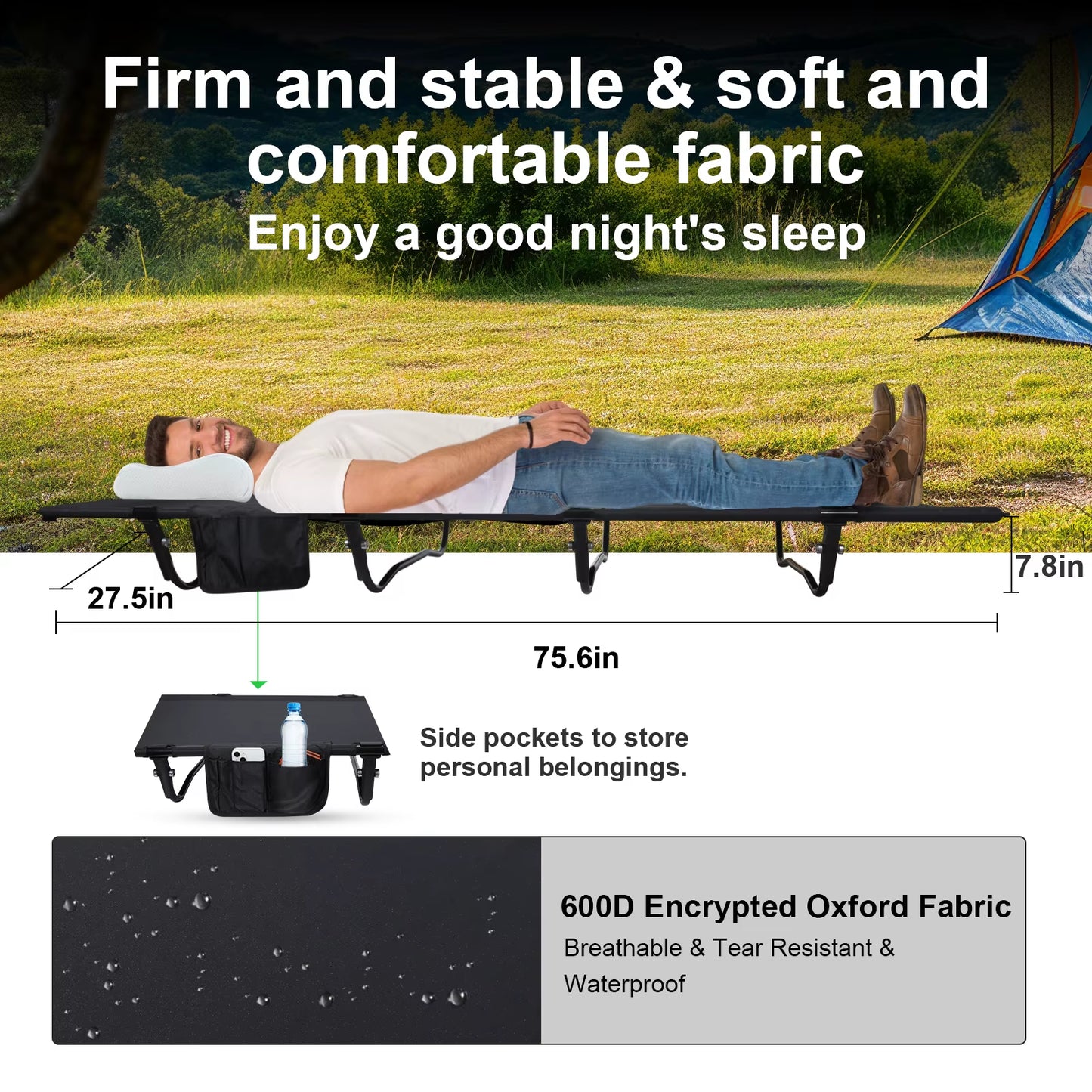 Ultralight Portable Folding Camping Cot for Adults, Supports Up to 352 lbs, Ideal for Backpacking