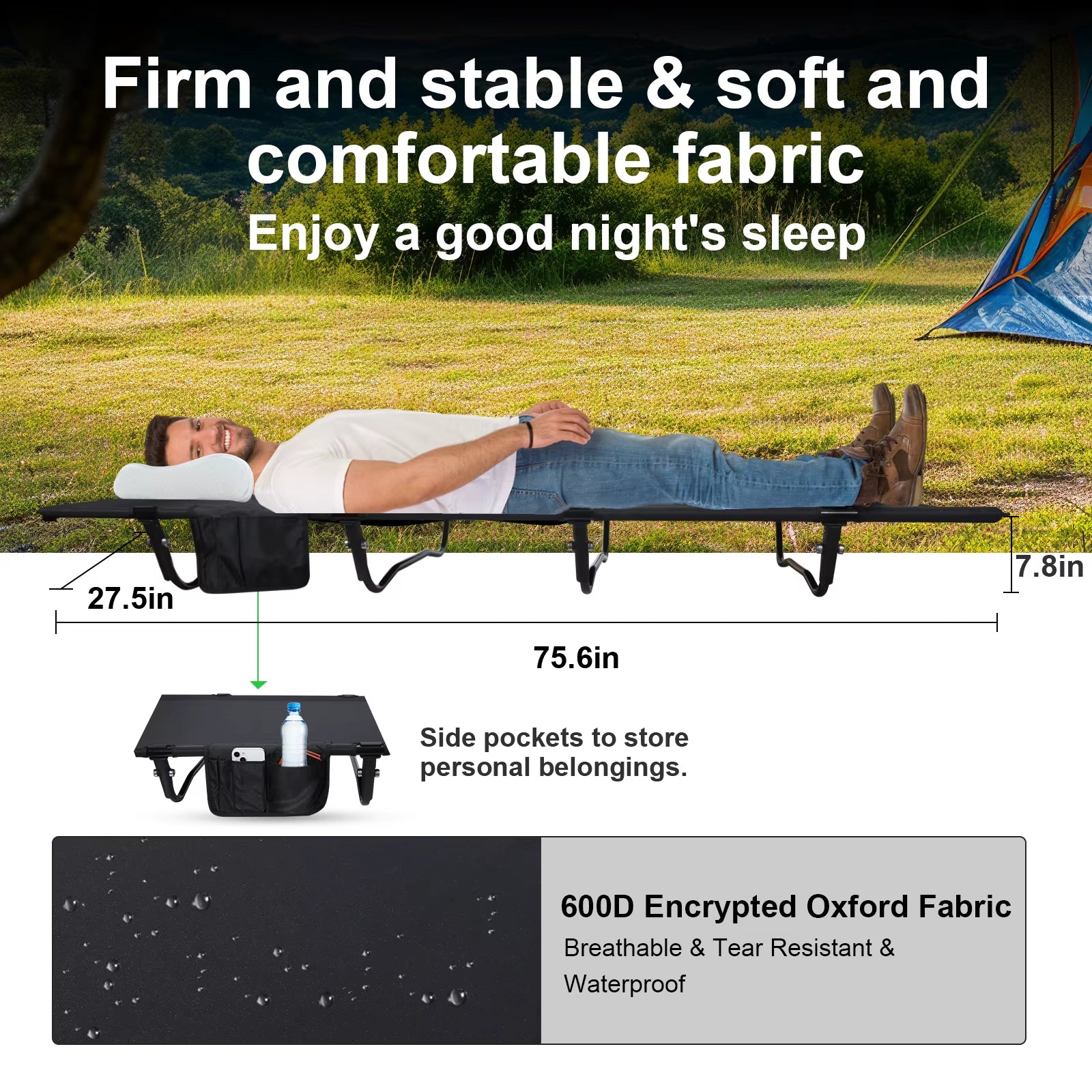 Ultralight Portable Folding Camping Cot for Adults, Supports Up to 352 lbs, Ideal for Backpacking