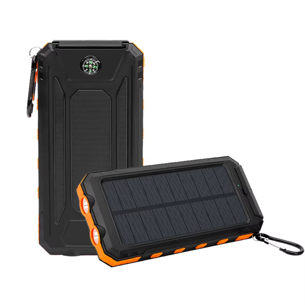 Portable Waterproof Solar Power Bank with Large Capacity and Compass for Outdoor Activities such as Mountain Climbing and Camping