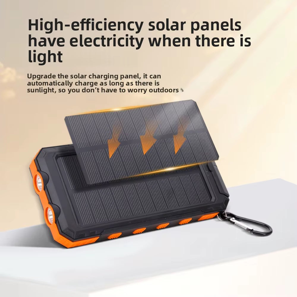 Portable Waterproof Solar Power Bank with Large Capacity and Compass for Outdoor Activities such as Mountain Climbing and Camping
