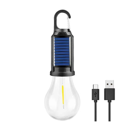 LED Solar Rechargeable Camping Lantern with Dimmable Vintage Bulbs and Hanging Hooks for Outdoor Illumination