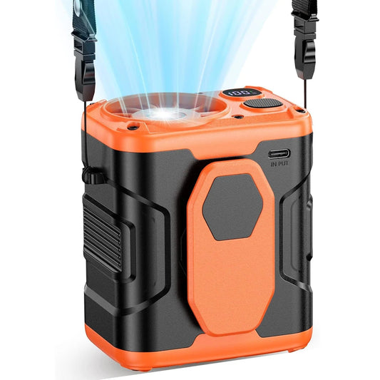 10,000mAh Portable Waist Fan with Power Bank and LED Lighting - 5-Speed High-Performance Cooling Neck Fan for Outdoor Use