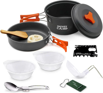 Premium Camping Cookware Set with Integrated Stove - Comprehensive Non-Stick Backpacking Pots and Pans