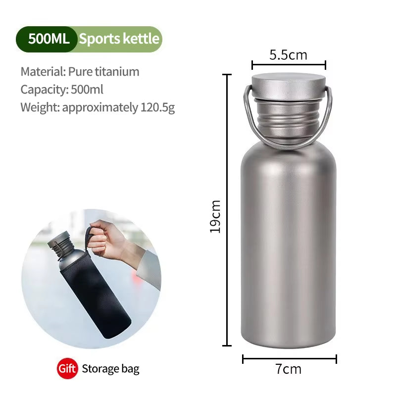 Titanium Water Bottle for Outdoor Activities - 600ml & 750ml Options for Camping, Sports, Cycling, and Hiking