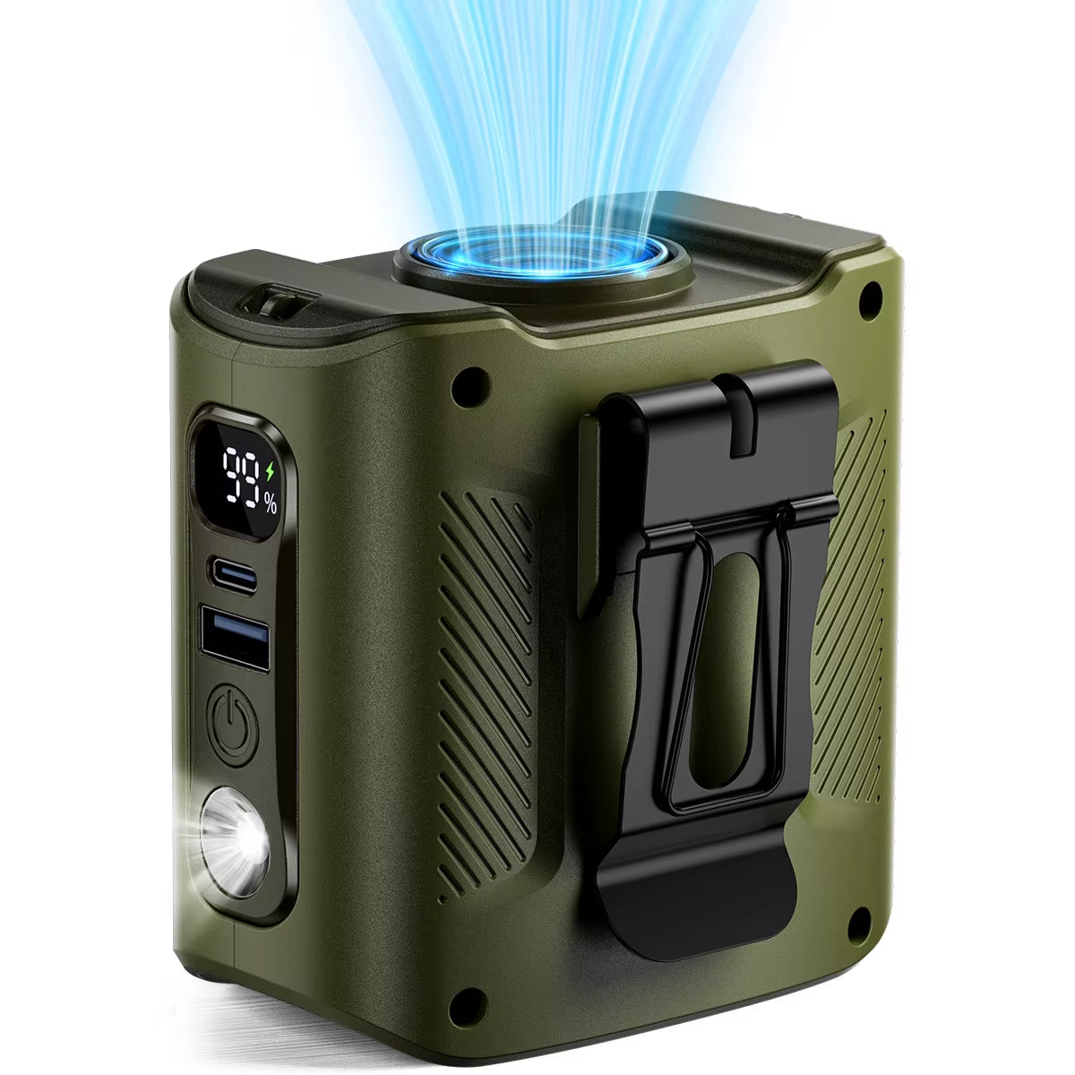 10,000mAh Portable Waist Fan with Power Bank and LED Lighting - 5-Speed High-Performance Cooling Neck Fan for Outdoor Use