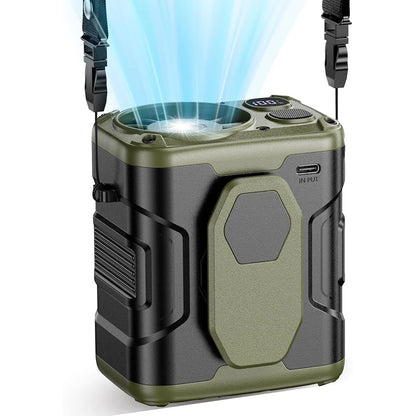 10,000mAh Portable Waist Fan with Power Bank and LED Lighting - 5-Speed High-Performance Cooling Neck Fan for Outdoor Use