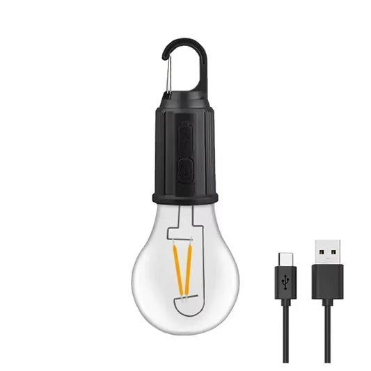 LED Solar Rechargeable Camping Lantern with Dimmable Vintage Bulbs and Hanging Hooks for Outdoor Illumination