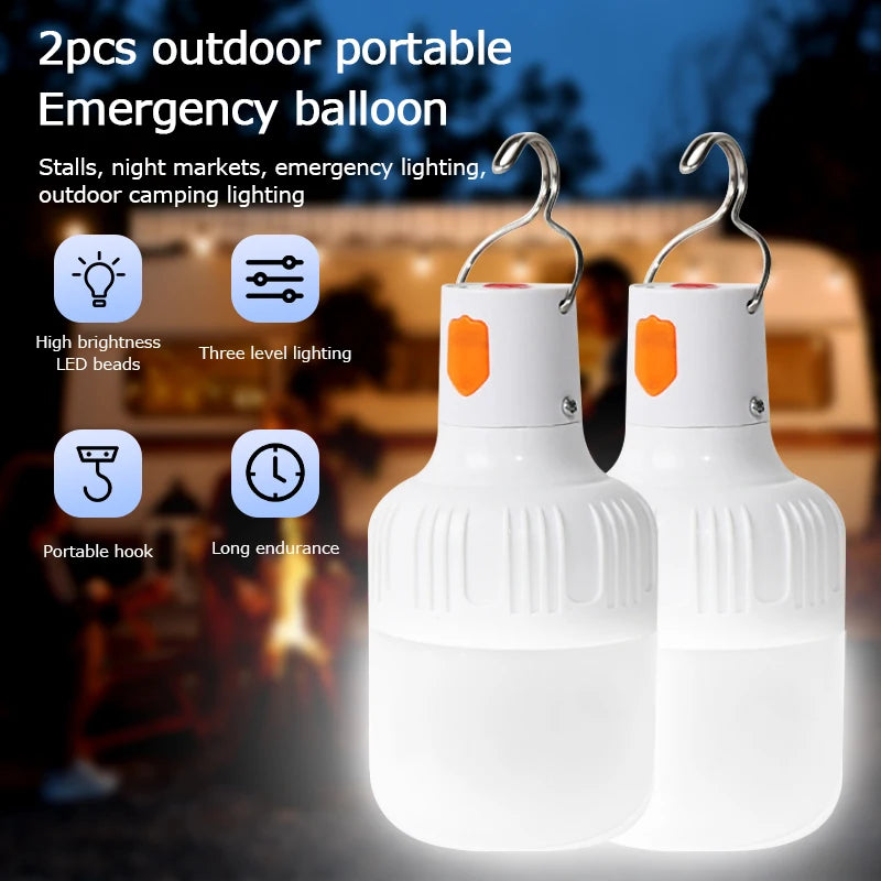 Rechargeable LED Portable Emergency Lighting - Set of 2 for Indoor and Outdoor Applications, Perfect for Camping, Barbecues, and Tents