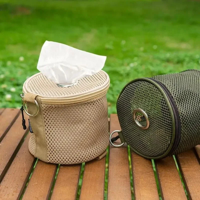 Portable Outdoor Camping Tissue Holder with Hook - Hanging Napkin and Paper Roll Storage Solution