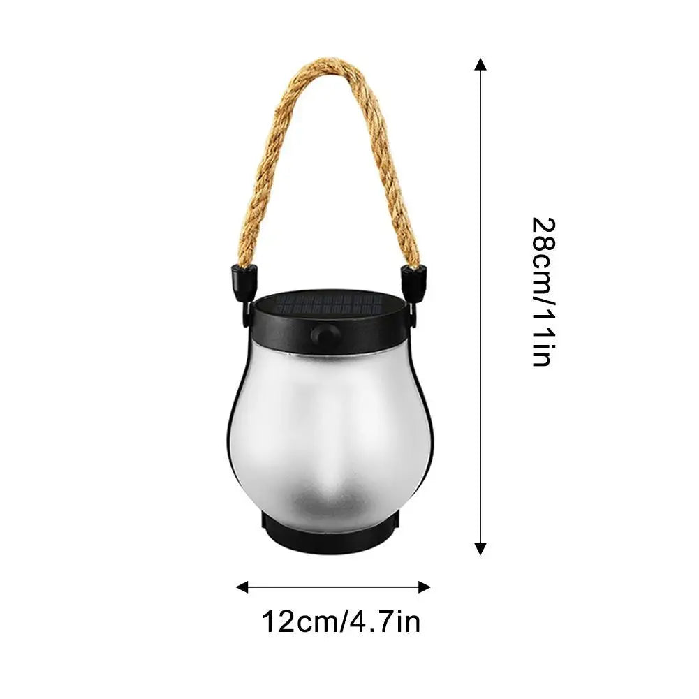Rechargeable Solar Flame Lantern - Stylish Hanging Garden Light with Hemp Rope for Outdoor Decor and Camping