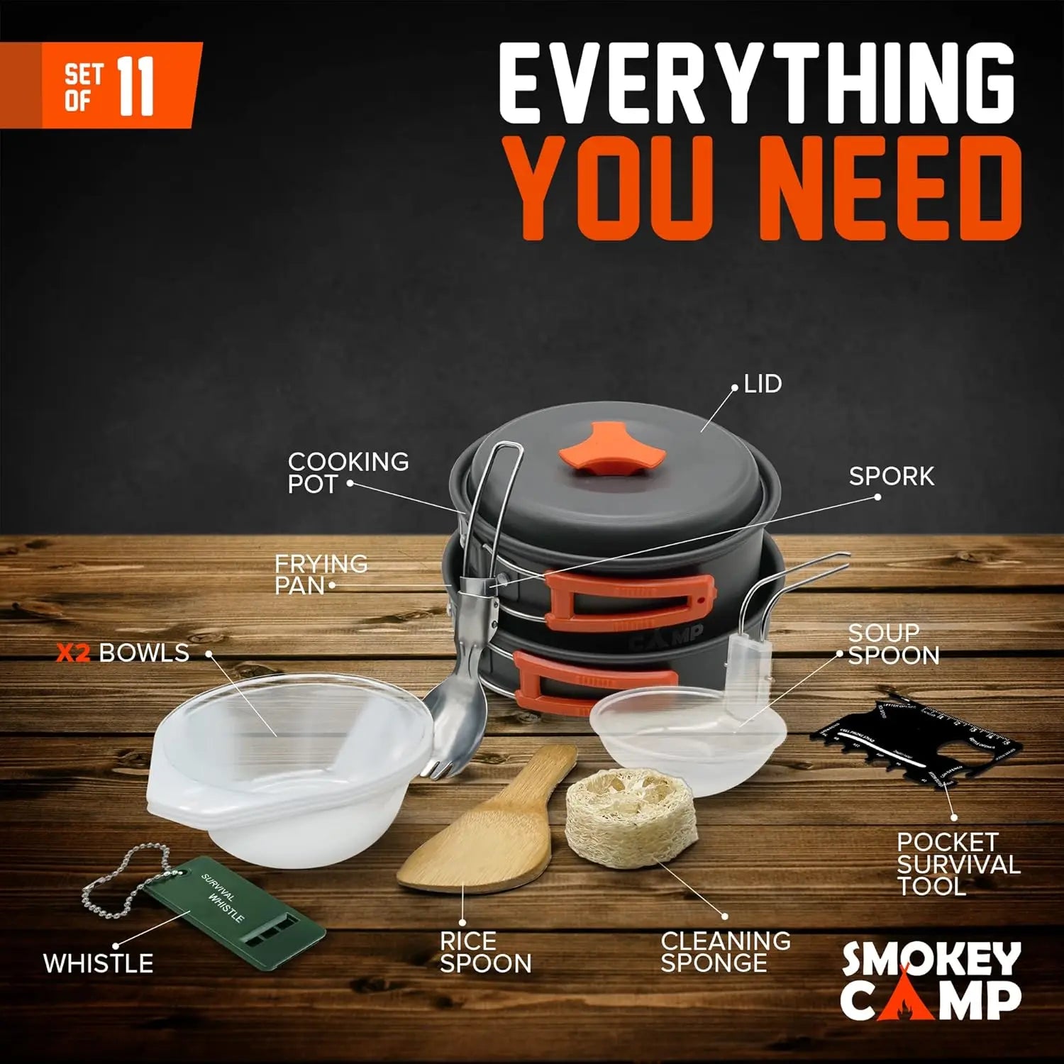 Premium Camping Cookware Set with Integrated Stove - Comprehensive Non-Stick Backpacking Pots and Pans