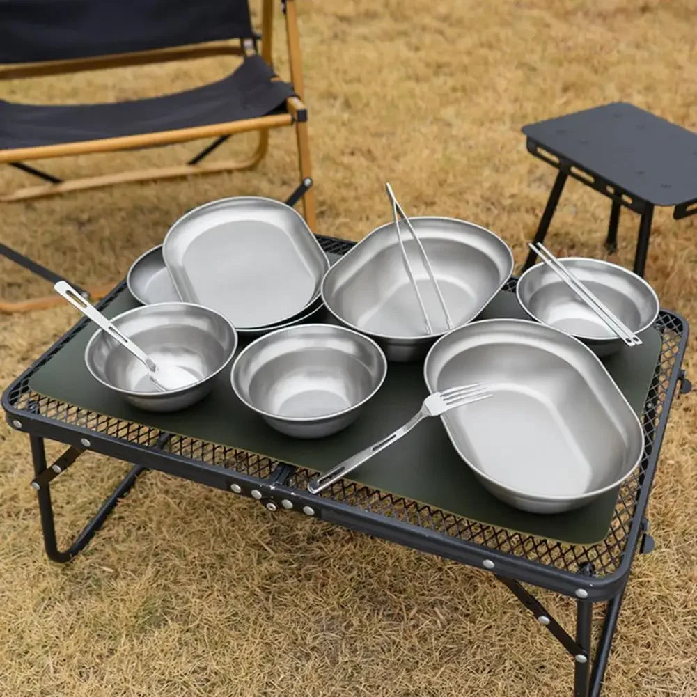 NOBANA Outdoor Portable Camping Dinnerware Set with Polished Utensils and Easy-to-Clean Plates
