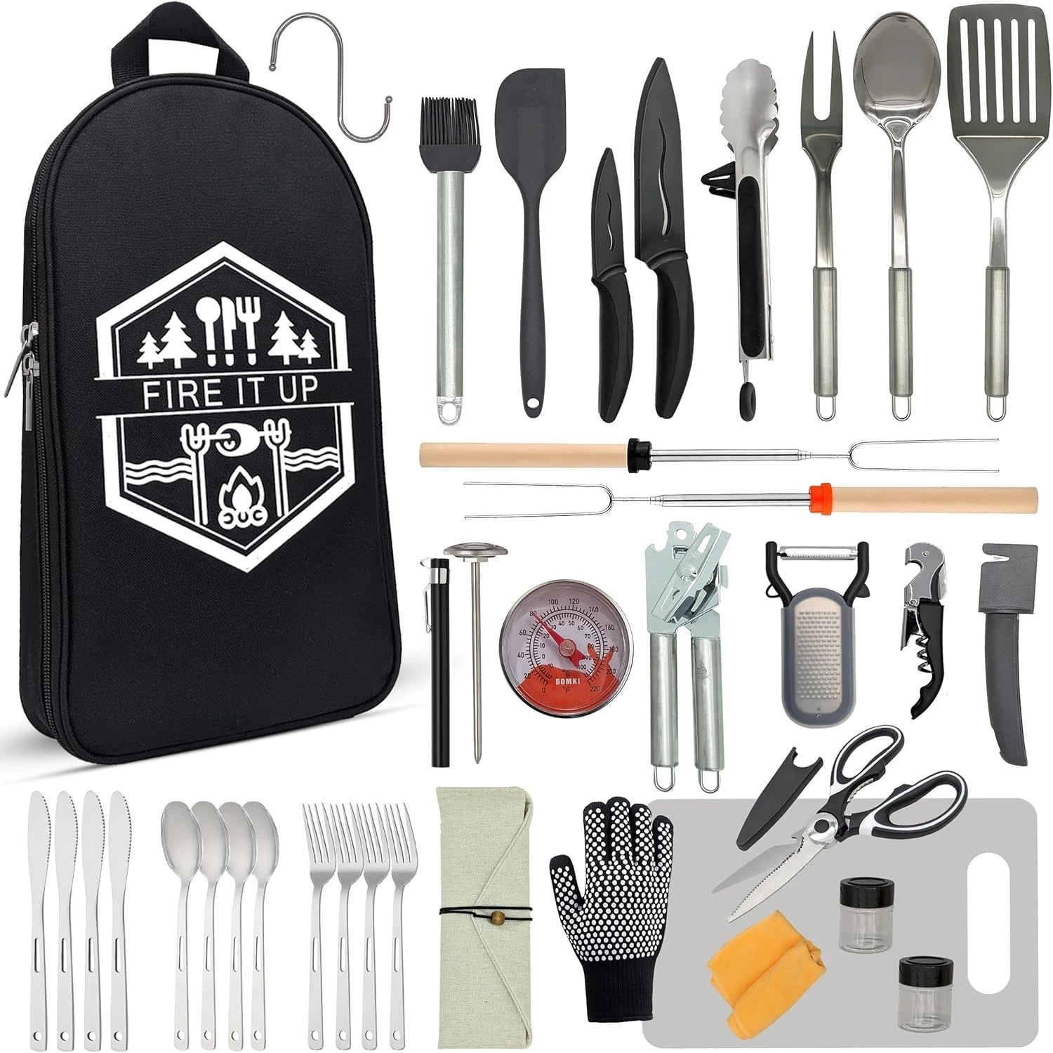 Professional Outdoor Grilling and Camping Utensils Set - Comprehensive BBQ and Kitchen Accessories