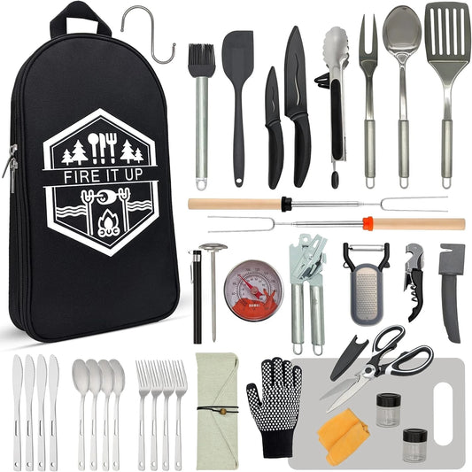 Professional Outdoor Grilling and Camping Utensils Set - Comprehensive BBQ and Kitchen Accessories