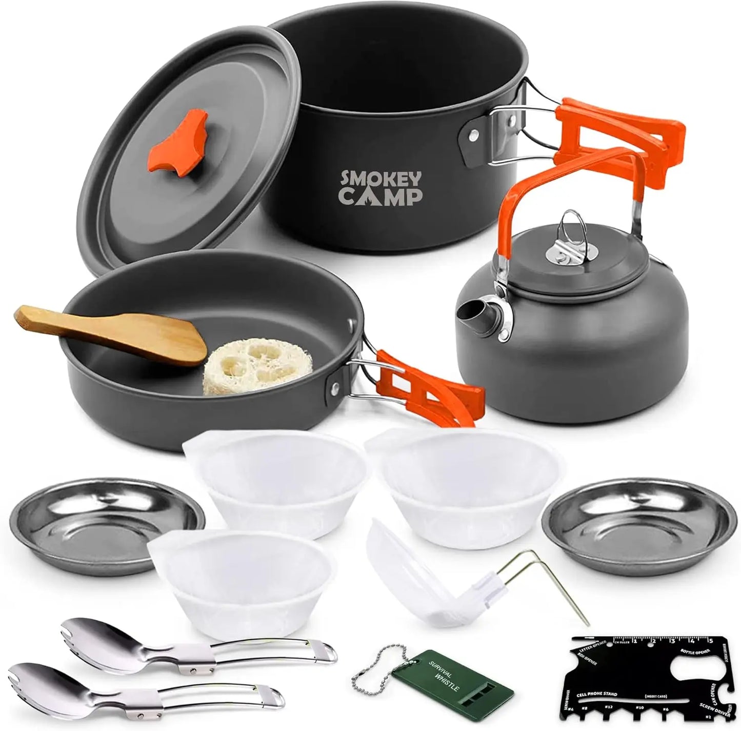 Premium Camping Cookware Set with Integrated Stove - Comprehensive Non-Stick Backpacking Pots and Pans