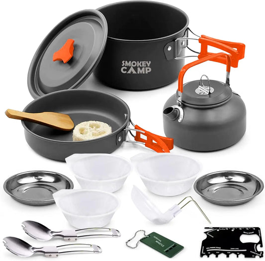 Premium Camping Cookware Set with Integrated Stove - Comprehensive Non-Stick Backpacking Pots and Pans