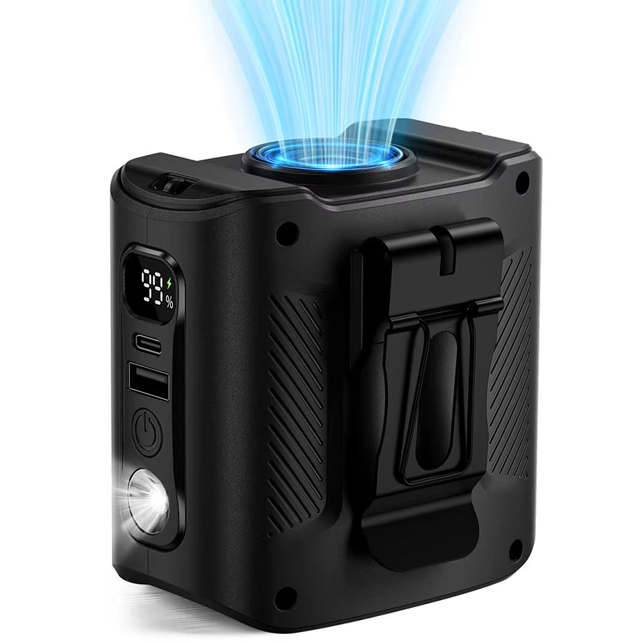 10,000mAh Portable Waist Fan with Power Bank and LED Lighting - 5-Speed High-Performance Cooling Neck Fan for Outdoor Use