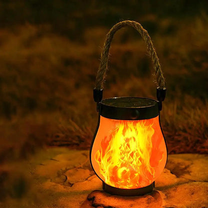 Rechargeable Solar Flame Lantern - Stylish Hanging Garden Light with Hemp Rope for Outdoor Decor and Camping