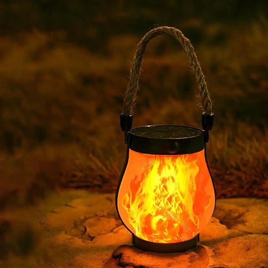 Rechargeable Solar Flame Lantern - Stylish Hanging Garden Light with Hemp Rope for Outdoor Decor and Camping