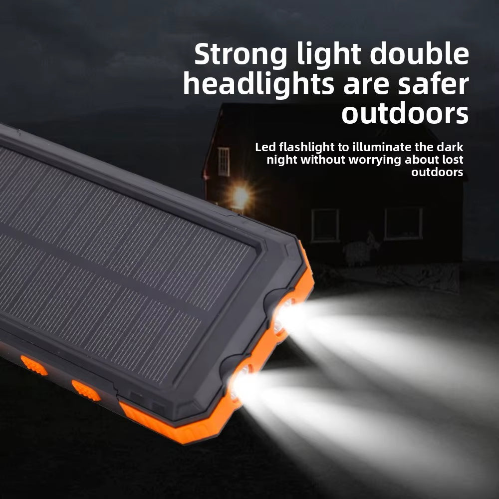 Portable Waterproof Solar Power Bank with Large Capacity and Compass for Outdoor Activities such as Mountain Climbing and Camping