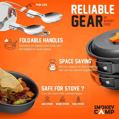 Premium Camping Cookware Set with Integrated Stove - Comprehensive Non-Stick Backpacking Pots and Pans