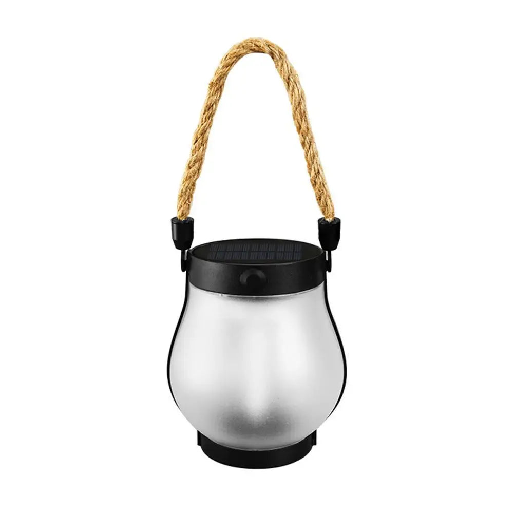 Rechargeable Solar Flame Lantern - Stylish Hanging Garden Light with Hemp Rope for Outdoor Decor and Camping