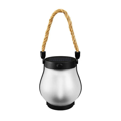 Rechargeable Solar Flame Lantern - Stylish Hanging Garden Light with Hemp Rope for Outdoor Decor and Camping