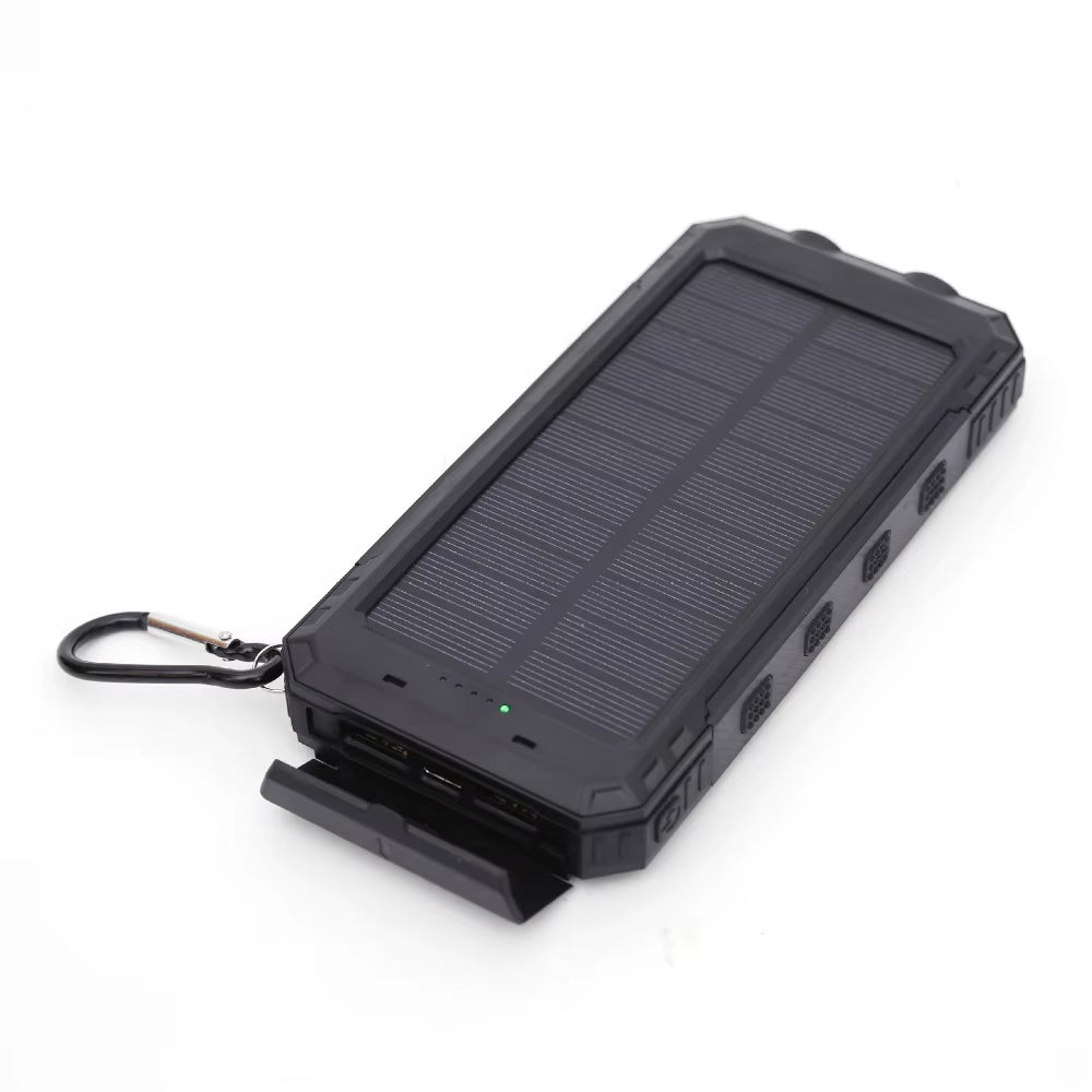 Portable Waterproof Solar Power Bank with Large Capacity and Compass for Outdoor Activities such as Mountain Climbing and Camping
